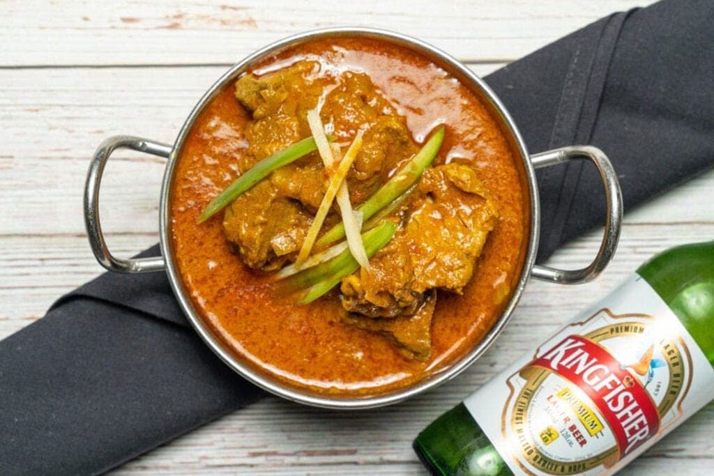 Chicken curry with Kingfisher beer